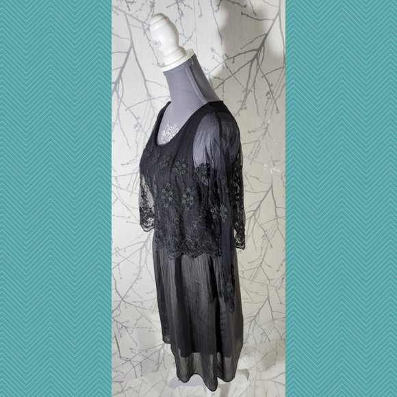 Carla Conti Black Floral Silk Lace Overlay Dress Whimsigoth - Picture 3 of 5